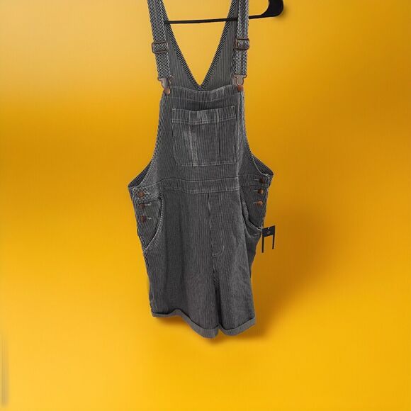 Universal Thread Women Size 14 Railroad Blue Stripe Denim Short Overalls New W2 - Picture 7 of 7